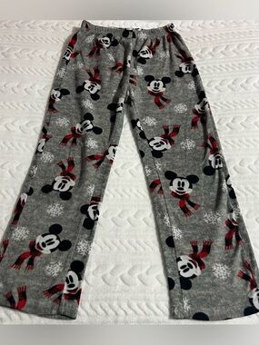 💗 Disney - Girls Gray Mickey Mouse Fleece Pajama Pants with Red Accents